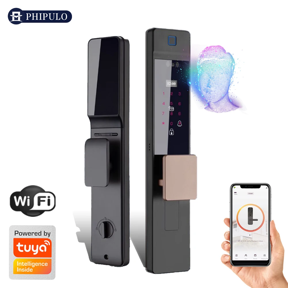 Tuya Wifi 3D Face Waterproof Smart Door Lock With Camera Intelligent Electronic Lock Digital Door Lock Smart Home