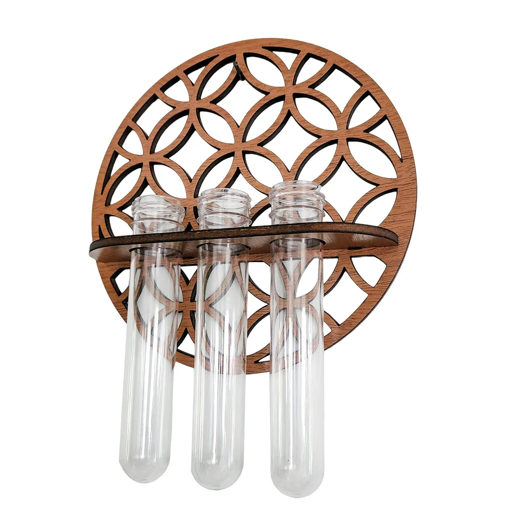 

1 Set Wall Hydroponic Plant Test Tube Vase Plastic Planter Terrarium Wooden Stand Indoor Air Plant Holder Water Planter Home