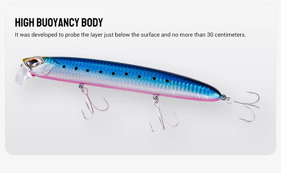 Noeby Flat Diving Minnow 177mm 44,5g schwimmend 0-30cm Jerkbait Oberflächen schicht Angel köder Kunst fischen Hart köder – Detail 7