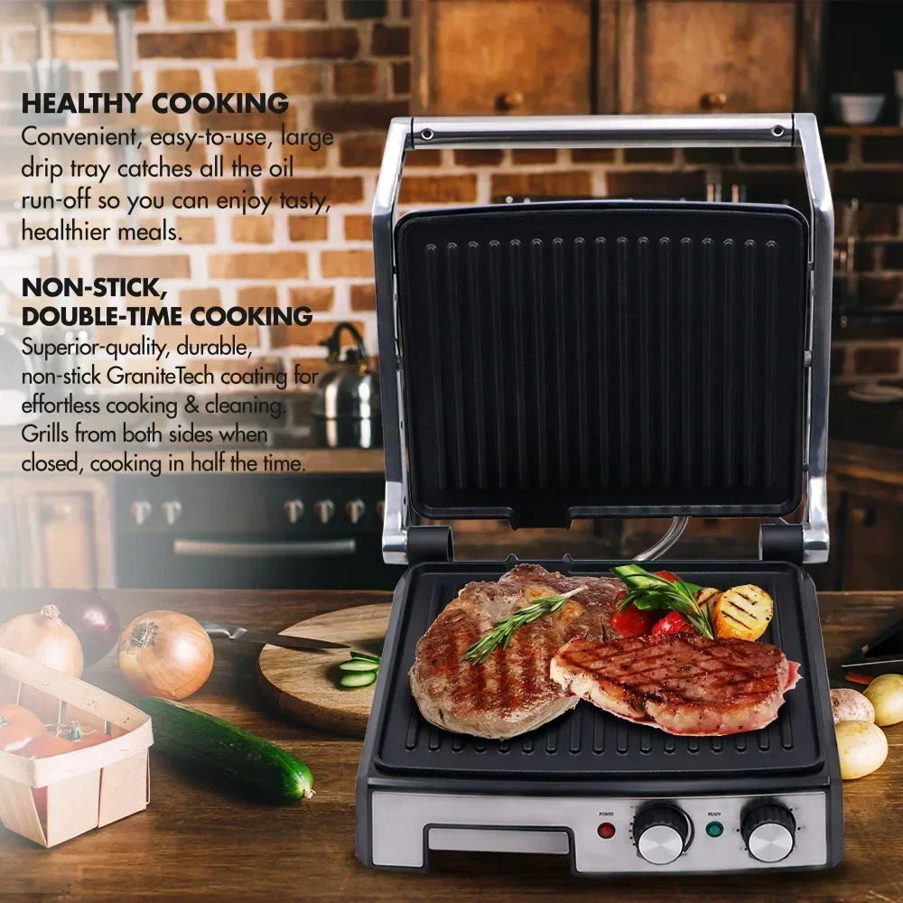

Desktop Electric Household Barbecue Steak Machine Electric Frying Pan Steak Oven Sandwich Panini Machine Multi-function Breakfas