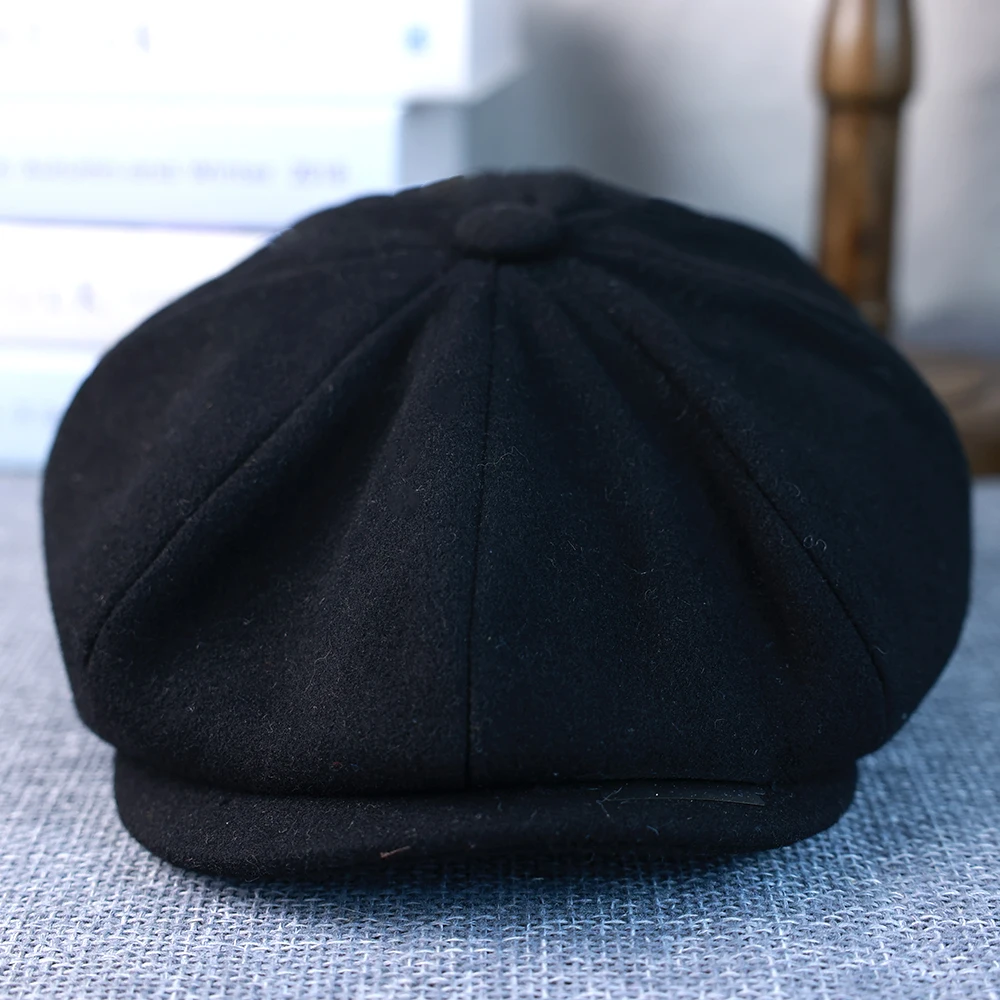 Autumn Winter Black Men Classic Beret Retro British Newsboy Cap With Fake Razor Gatsby Woman Octagonal Hats 006