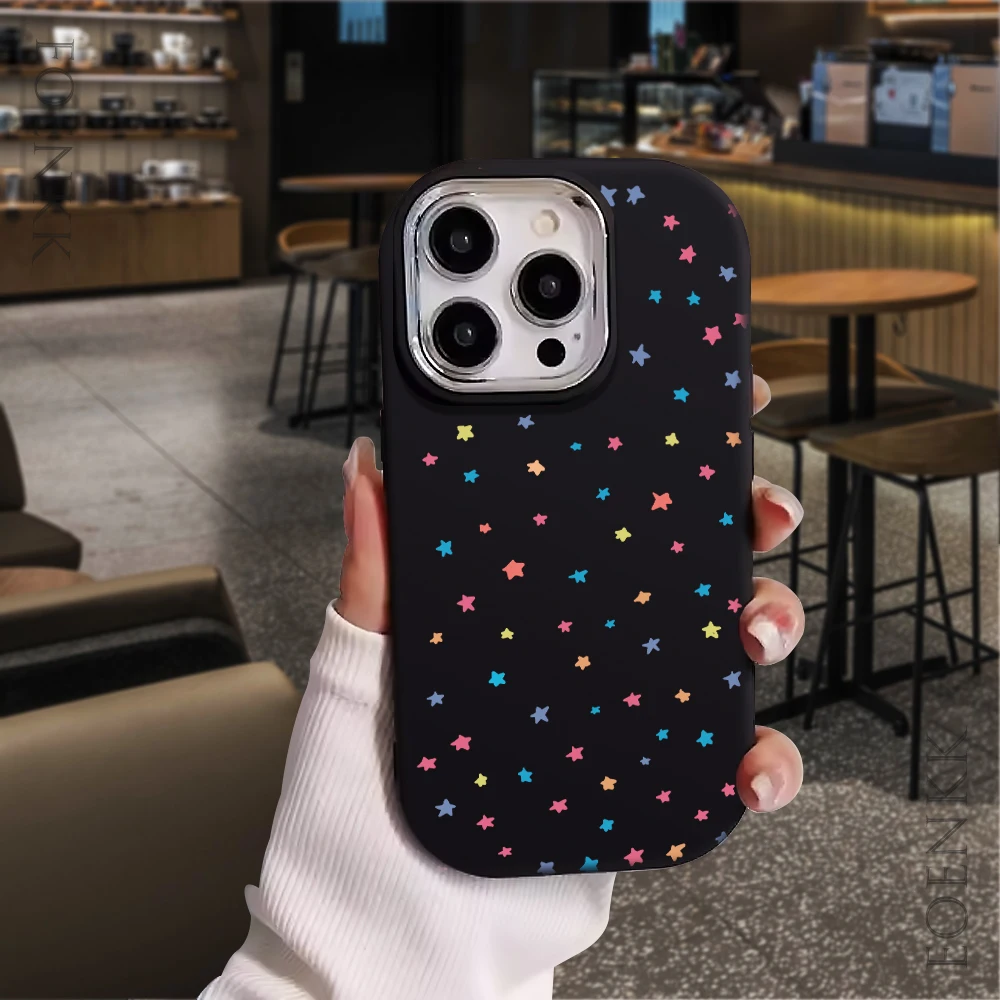 Phone Case For iPhone11 12 14 16 15 13 Pro Max XR X XSMax 7 15 14 Plus Simple Starry Print Soft Silica gel Protection Cover