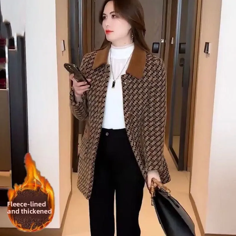 

Женская фланелевая рубашка в клетку с воротником, повседневное теплое пальто, осенне-зимнее, с длинным рукавом, на пуговицах, модное, универсальное, приталенное