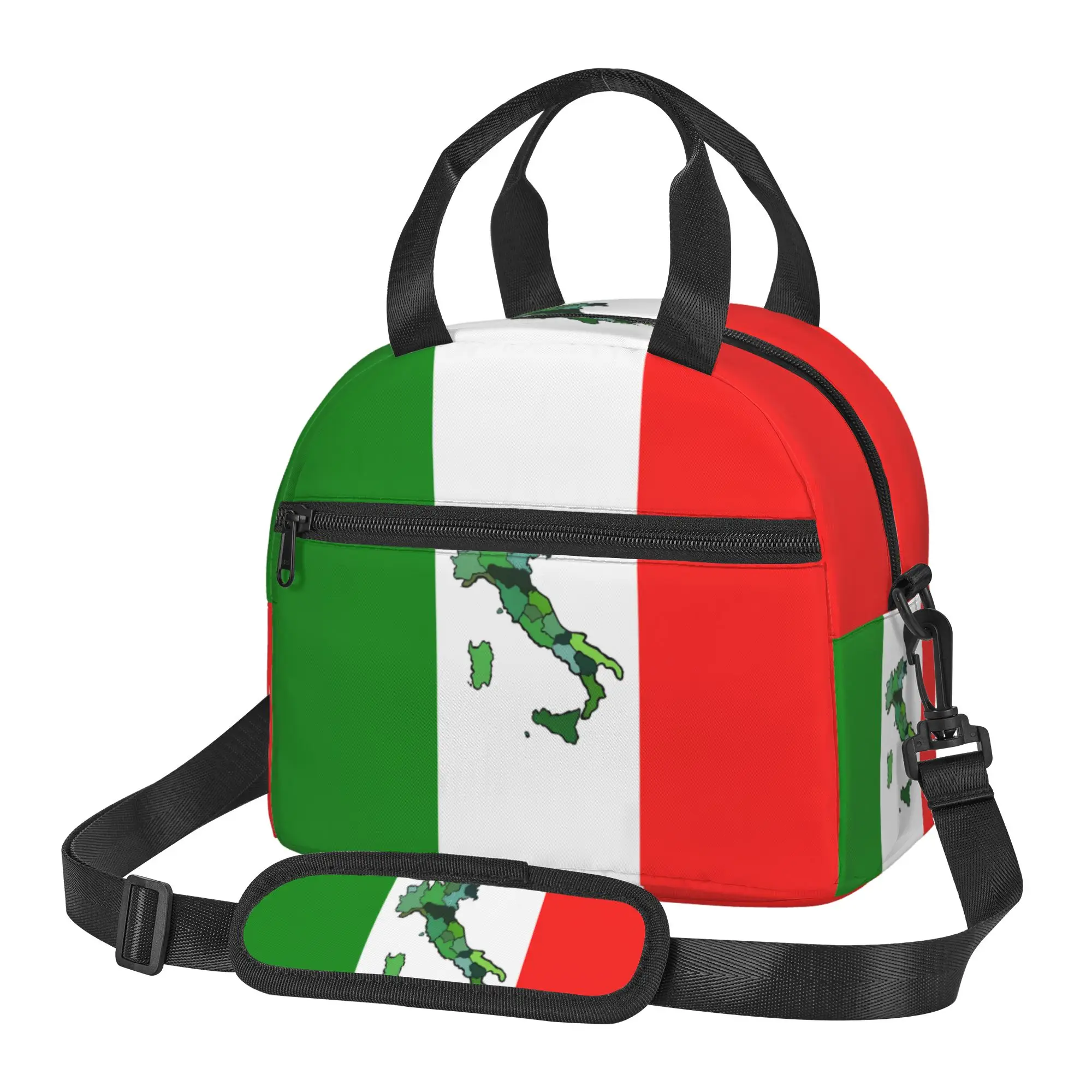 

Italia Flag Pattern Insulated Lunch Bag Reusable Portable Bento Tote with Adjustable Strap Thermal Lunch Box for Picnic Beach