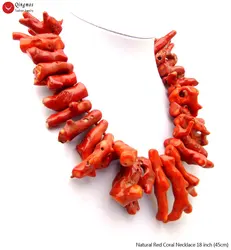 Qingmos Genuine 30-50mm Branch Natural Red Coral Necklace for Women Jewelry with Stone Necklace Fine Jewelry 18