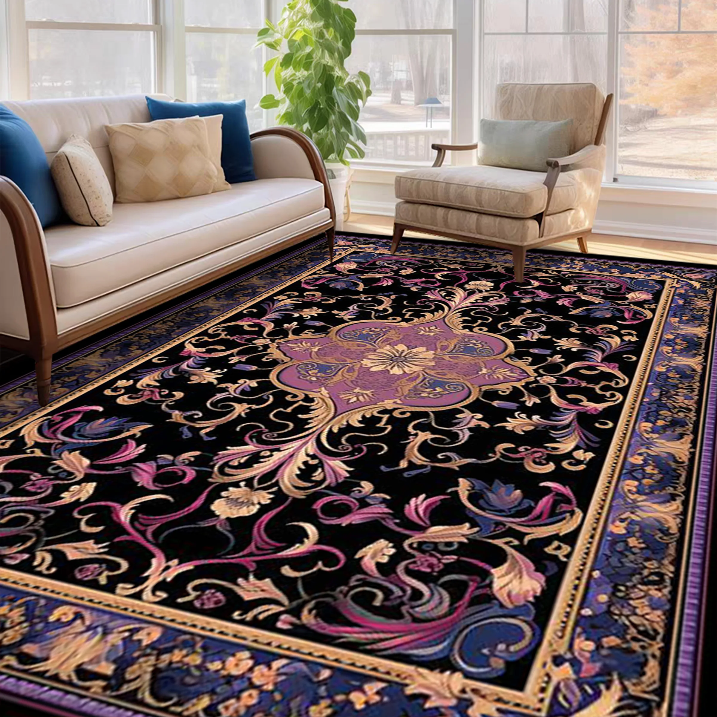 Retro Bohemian Large Living Room Carpet Boho Decoration Home Sofa Side Floor Mats Non-slip Washable Rugs for Bedroom Decor Tapis