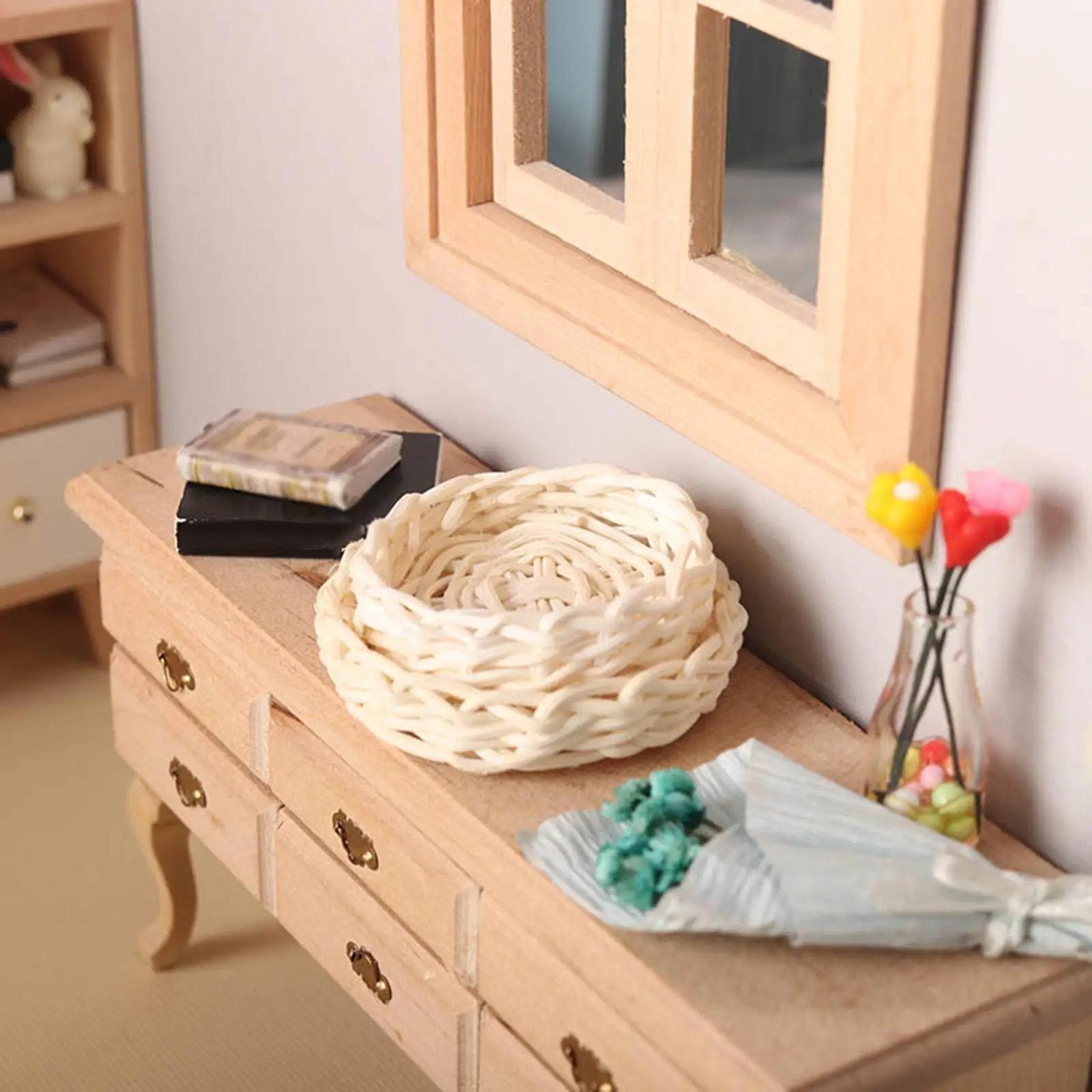 

1:12 Scale Dollhouse Model Hand Woven Basket Doll Accessories Decoration Pretend Play