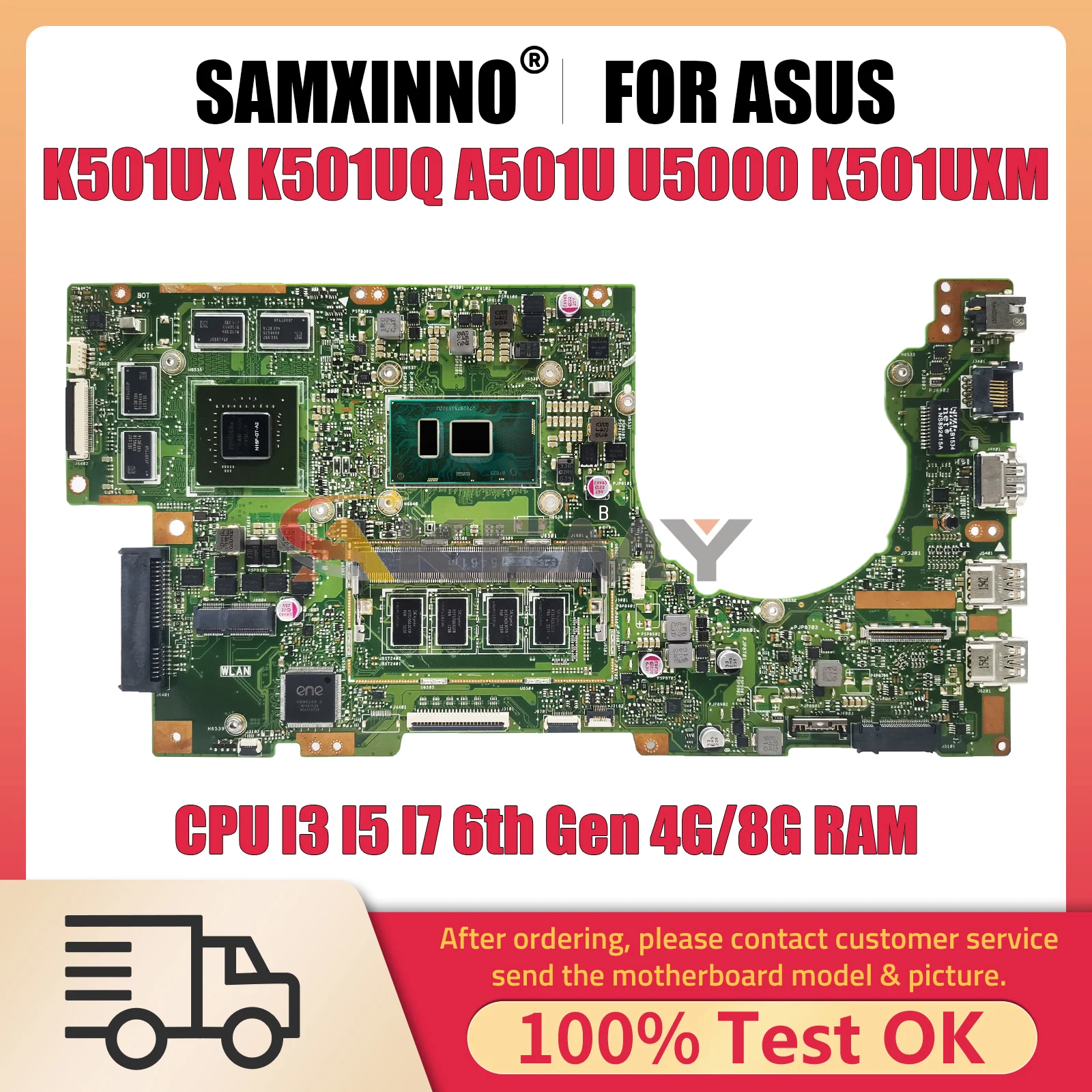 K501UX Notebook Mainboard UNTUK ASUS K501UB K501UQ A501U U5000 K501UXM Laptop Motherboard CPU I3 I5 I7 6th Gen 4G 8G RAM DDR3