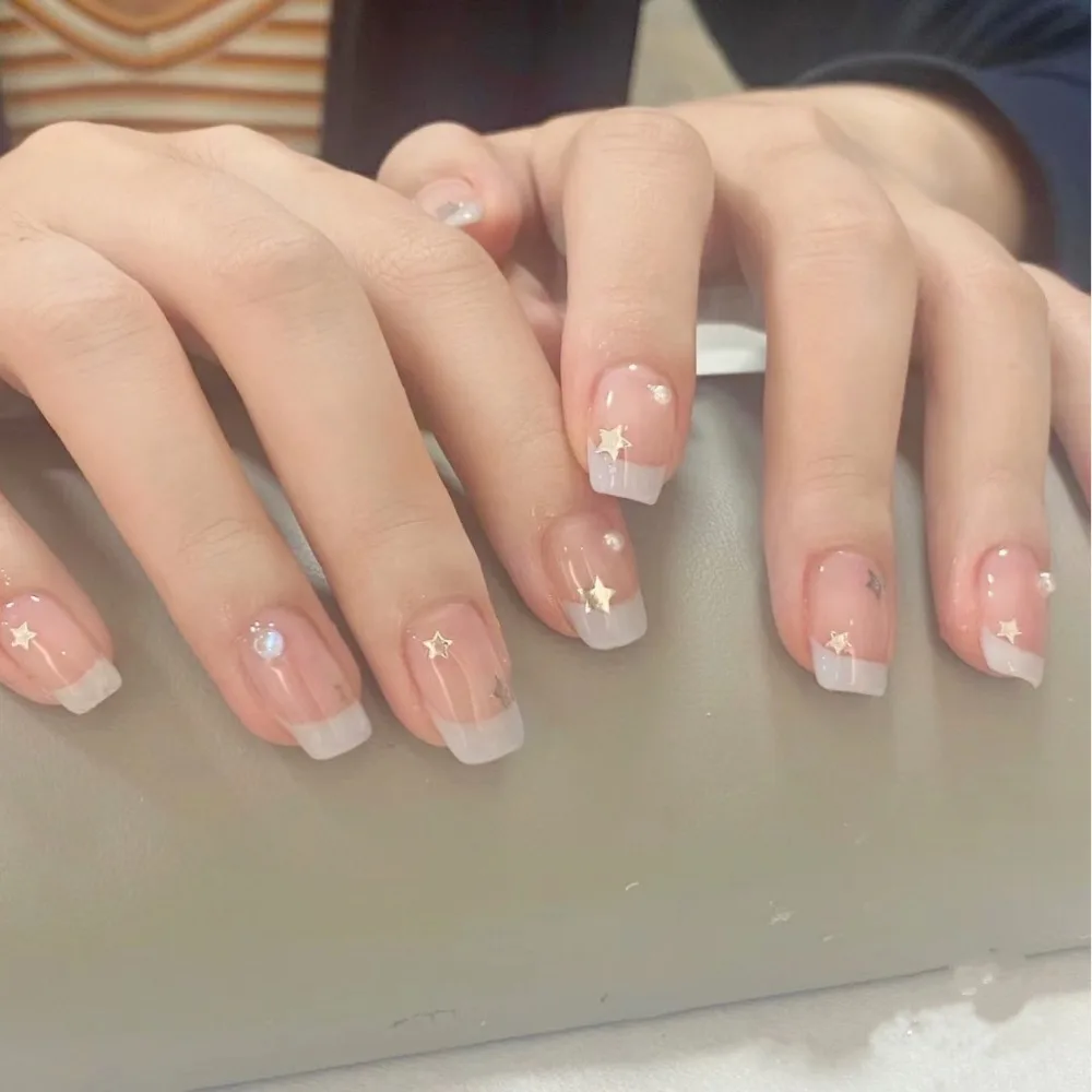 

Fashion Cat's Eye French Fake Nails Wearable Manicure Faux Fingernails Press on Nails Square Head Full Cover False Nail Women