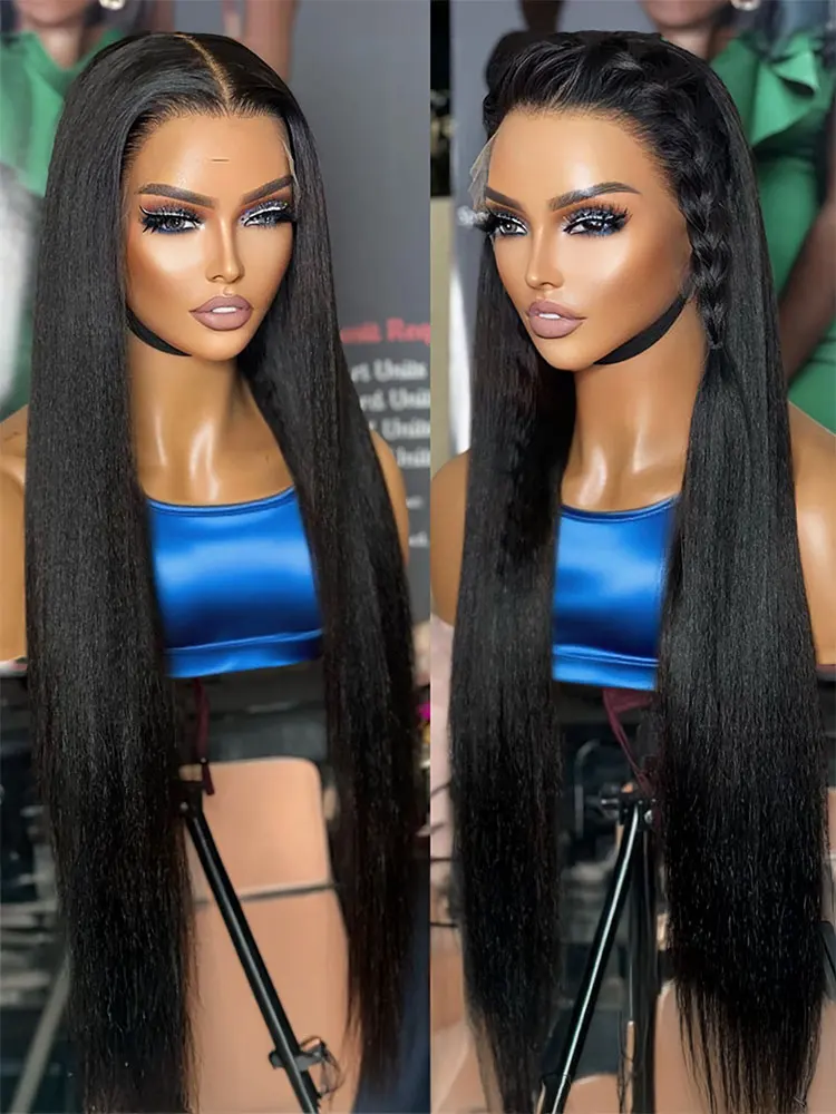 250%透明感のある縮れたストレートレースフロント13x6レースクロージャー人毛ウィッグ、360透明HDフルレースウィッグ（女性用、40インチ）