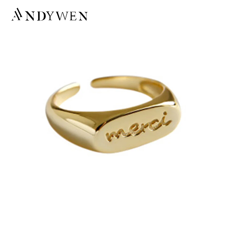 ANDYWEN 925 Sterling Silver Gold Merci Resizable Rings 2020 Fashion Crystal Luxury Adjustable Rock Punk European France Jewelry