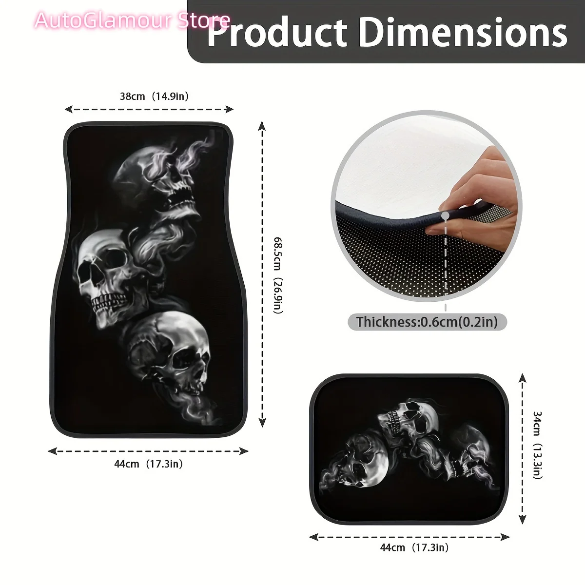 Set of 4 Car Floor Mats Featuring a Spooky Skull Design, Designed to Absorb Water And Fit Most Front And Rear Seats, Providing P