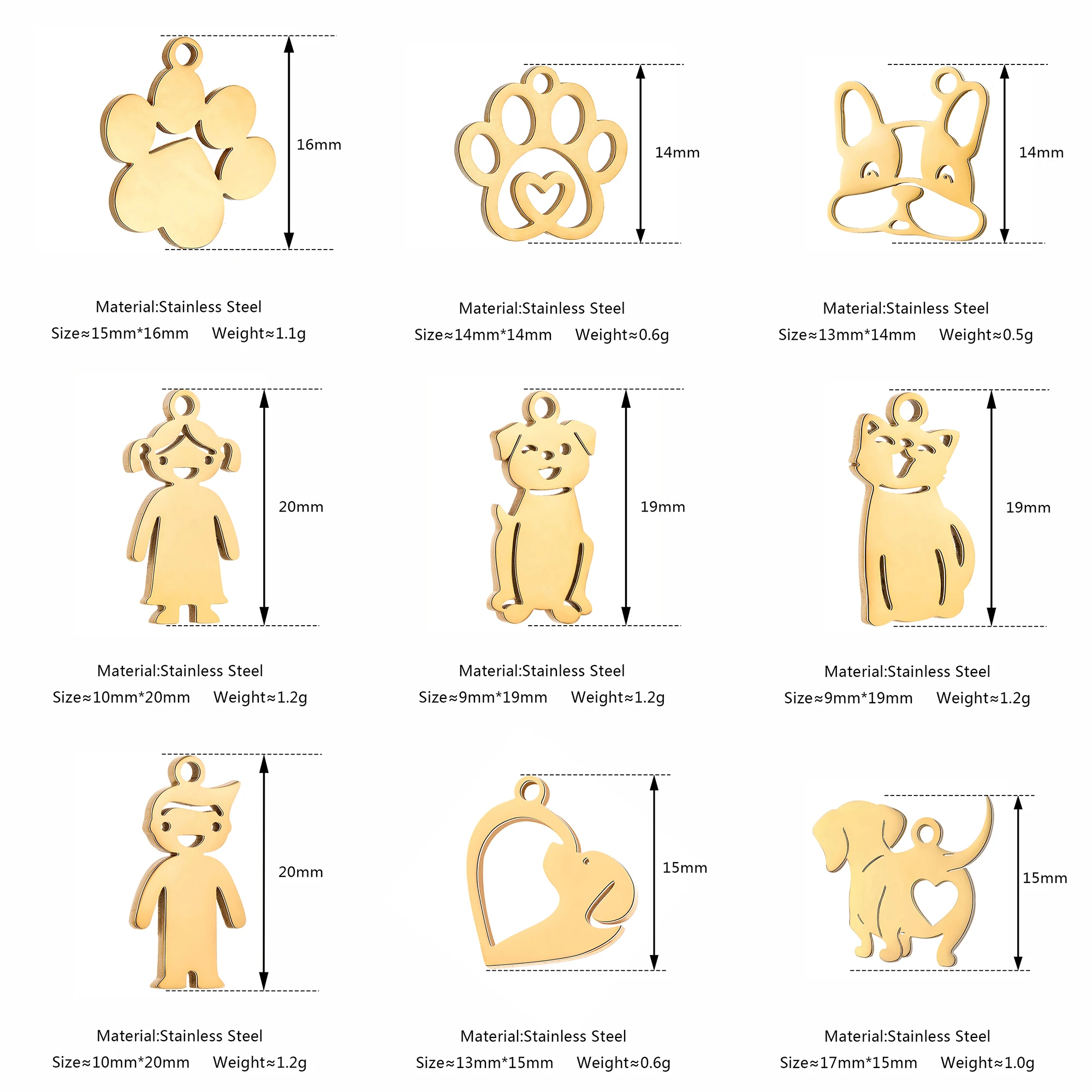 5PCS Stainless Steel Pet Dog Cat Claw Charms＆Balloon Dog Pendants For Making Necklace Bracelet Earrings DIY Jewelry Accessories