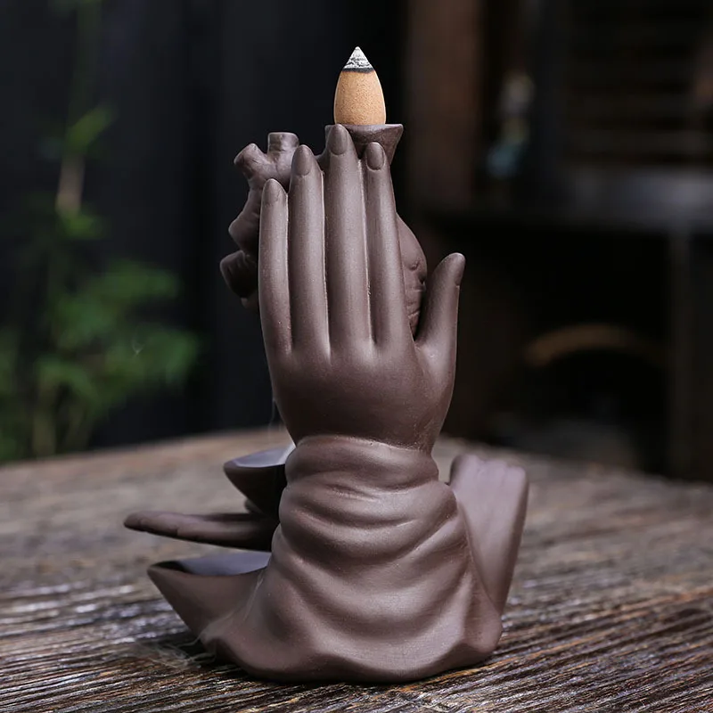 Purple Clay Backflow Incense Burner Craft Ornament Creative American Buddha Hand Heart Sandalwood Backflow Incense Burner