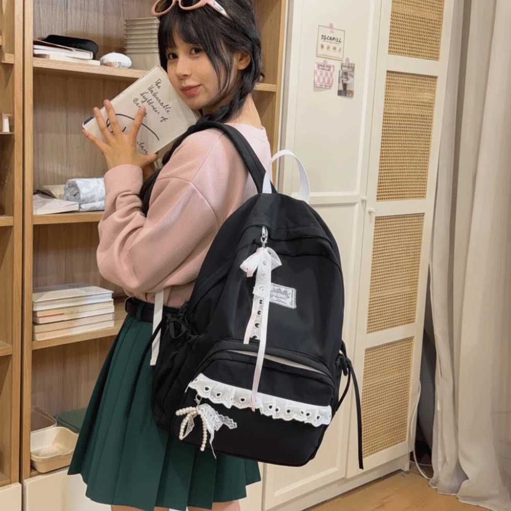 Casual Large Capacity Student Schoolbag Soft Nylon Bowknot Design Book Bags Lightweight Casual Daypack For School