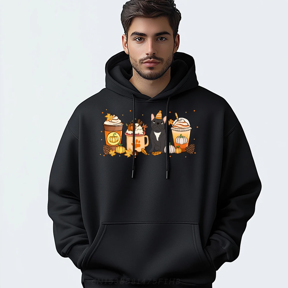 

Frenchie Coffee Pumpkin Spice Dog Lovers Fall Thanksgiving Graphic Sweatshirts Men Luxury Hoodie Hip Hop