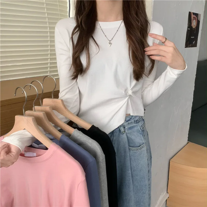 

MRMT 2024 Brand New Irregular Design Sense Long Sleeve T-shirt Women's Chic Student Top Women's Undershirt Women's Top