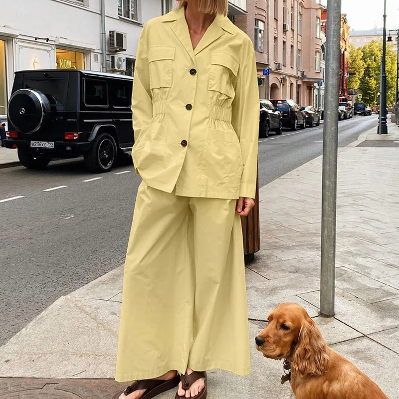 

ALPHALMODA 2025, Street Fashion Suit, Women, Lapel, Long Sleeve, Waist-hugging, Pocket Cardigan, Straight Pants, 2pcs Suit