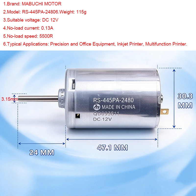 RS-445PA-2480 Mabuchi DC 12V 5500RPM Mini 30mm Round Electric Motor DIY Office Equipment Inkjet Printer Hobby Toy Model