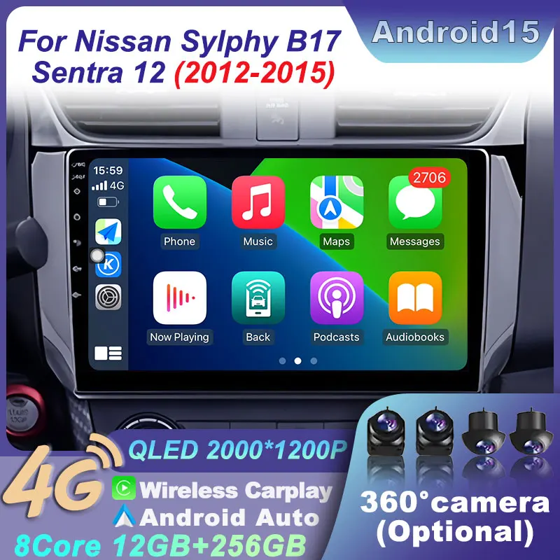 

Video Player Multimedia Stereo Wireless WiFi For Nissan Sylphy B17 Sentra 12 2012-2015 Car Radio Carplay Android Navigation Auto