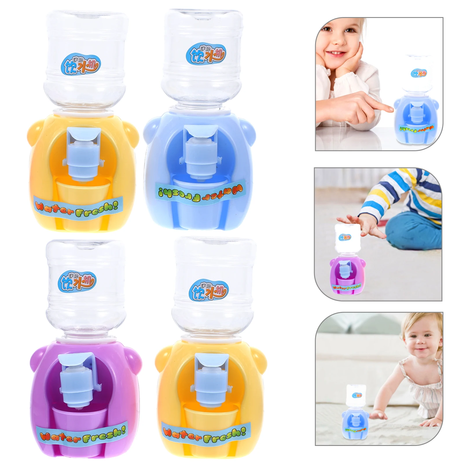 

4Sets Tiny Water Dispenser for Kids Pretend Play Cartoon Mini Water Fountain Practical Kitchen Accessory Kitchen Appliance Toy