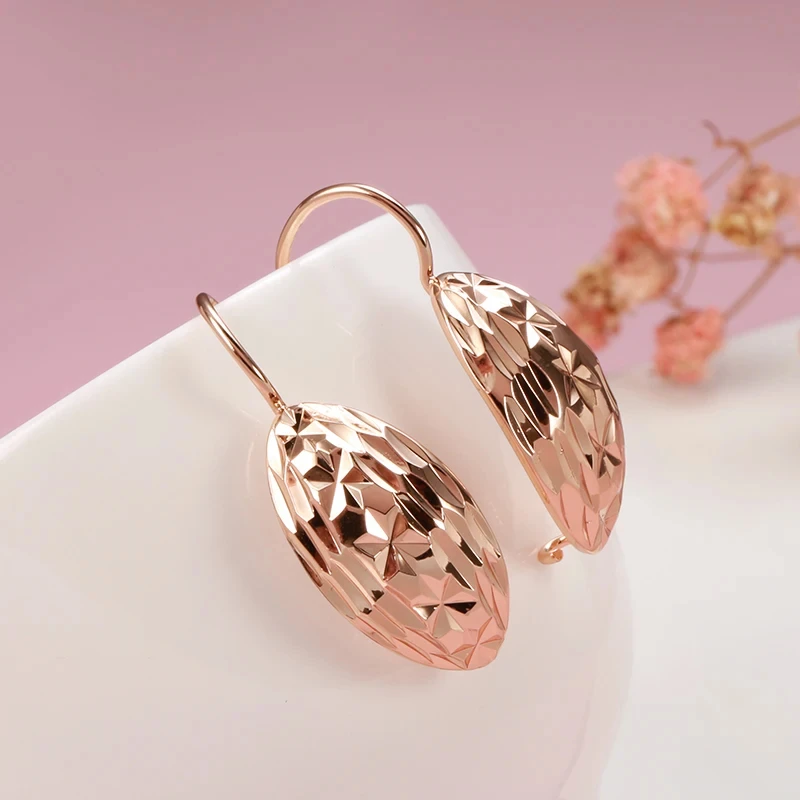Wbmqda Rhombus Faceted Hanging Earrings For Women 585 Rose Gold Color Simple Fashion Hook Lock Jewelry Accessories