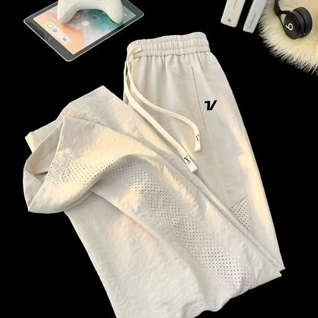 Ice Silk Men Golf Pants Hollow Mesh Breathable Side Panel Drawstring Elastic Waist Quick Dry Sport Trousers Casual Sweatpants