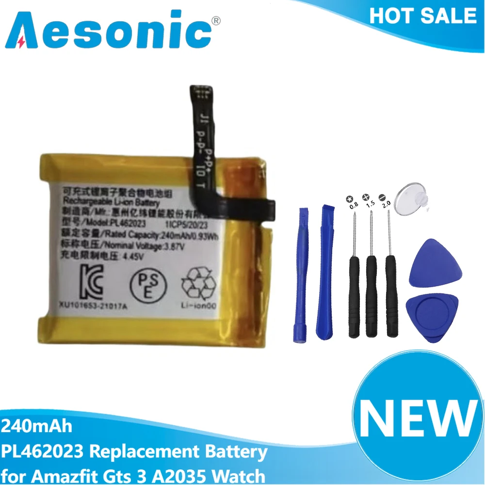 Новый полимерный литий-ионный аккумулятор емкостью 240 мАч PL462023 с инструментами, аккумуляторы для умных спортивных часов Amazfit Gts 3 A2035 Новый полимерный литий-ионный аккумулятор емкостью 240 мАч PL462023 с инструментами, аккумуляторы для умных спортивных часов Amazfit Gts 3 A2035