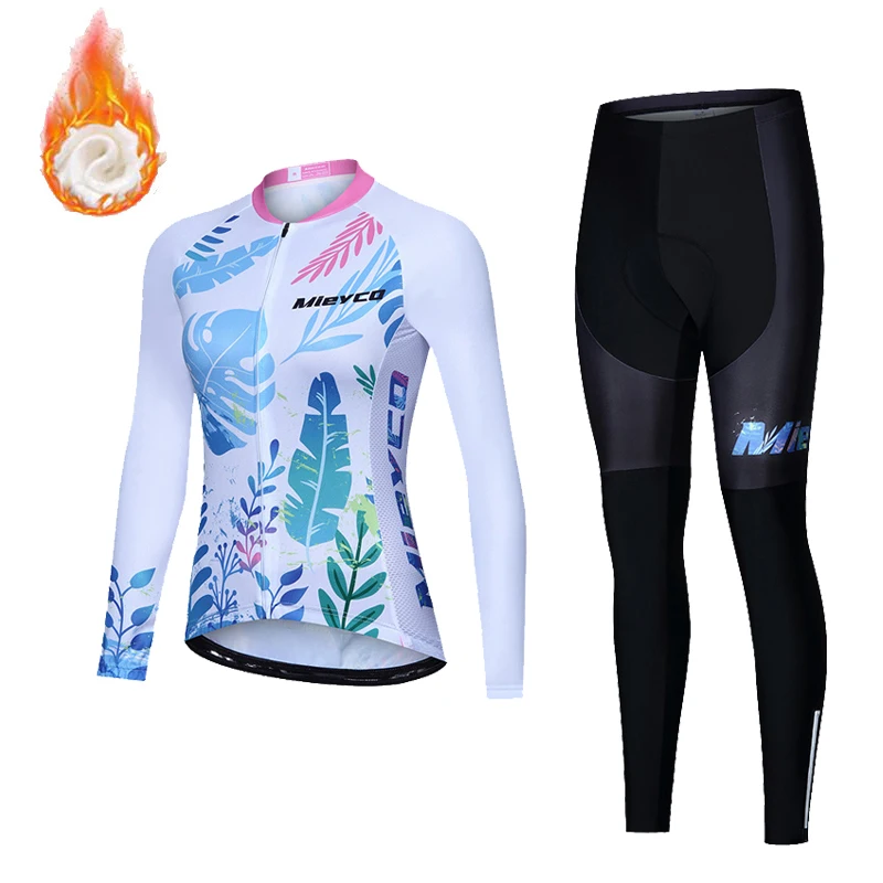 Winter Cycling Suit Women's Fleece Windproof Woman Outfits Warm Mountain Bike Sport Set Bicycle Pants Clothing Roupas Femininas