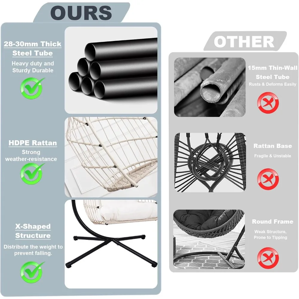 كرسي بيضة متأرجح قابل للطي في الفناء الخارجي مع راتان عالي الدقة وإطار من الفولاذ المقاوم للصدأ عالي التحمل للاسترخاء المريح #5