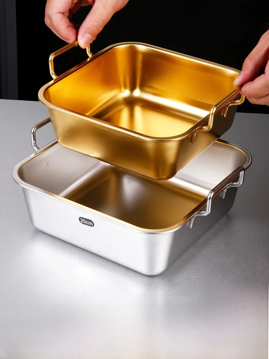 

Stainl Steel Square Sna Plate Fried Chien Dert Candy Chips Rectangle Kitchen Dining Tableware Utensils Small Plate