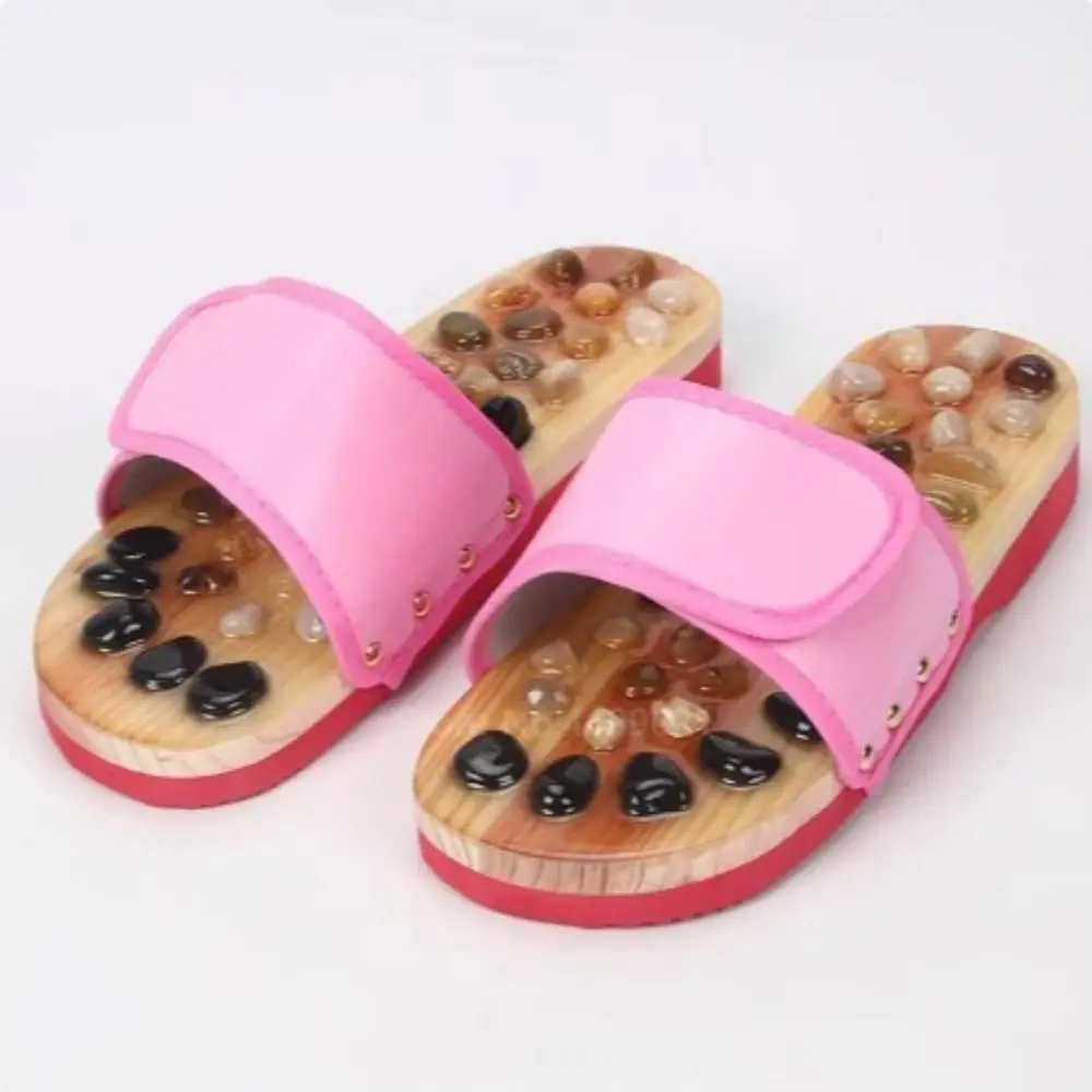 Natural Pebbles Acupressure Massage Slippers Rotating Anti-slip Massage Stone Sandals Feet Care Relaxation Foot Massager Shoes