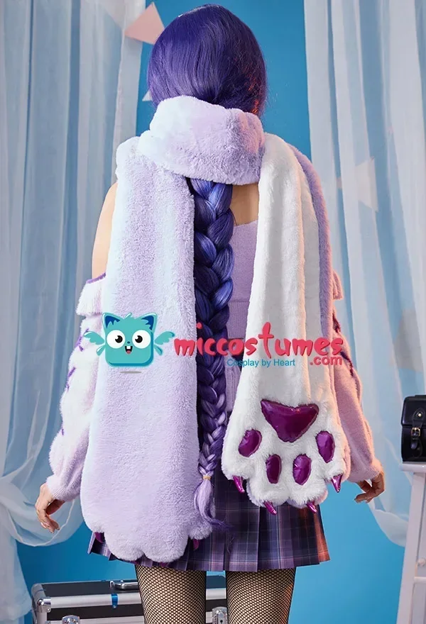 CosplayWomen Raiden Derivative Kawaii Lenço de pelúcia com design de patas de gato Lenço longo xale envoltório peludo