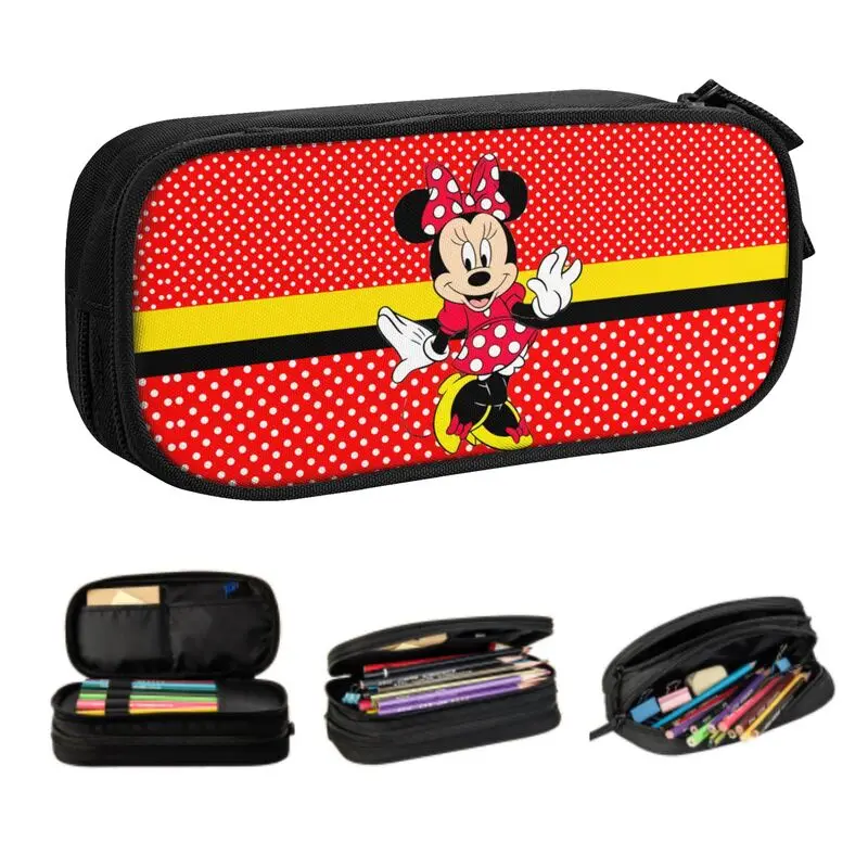 Custom Minnie Mouse Polkadot Anime Pencil Case for Boys Gilrs Large Capacity Pen Box Bag School Supplies