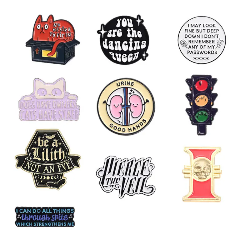 English Letter Brooch Simple Brain Traffic Light Metal Badge Small Gift Wholesale Backpack Accessories Cap Pins for Backpacks