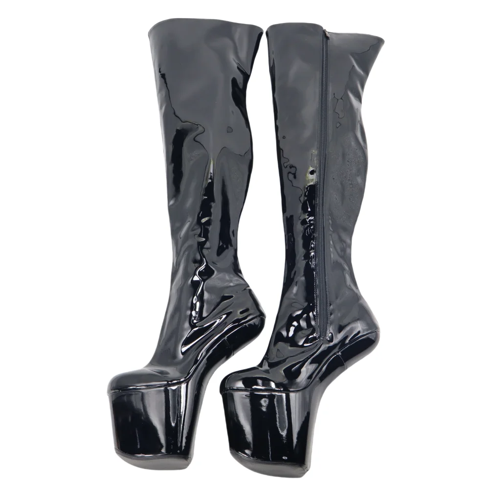 

20CM Platform Thigh High Boots Black, Punk Buckle Strap Over The Knee Boots, Extreme Chunky Heel Fetish Shoes
