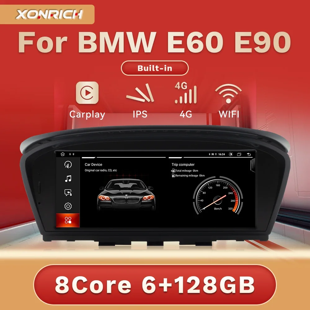 XONRICH 6GB 128GB Android 14 Car Radio For BMW 5Series E60 E61 E63 E64 E90 E91 E92 E93 CCC CIC Multimedia CarPlay GPS Navigation