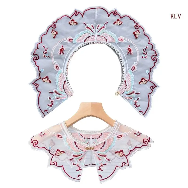 

Hanfu Collar False Collar Yunjian Embroidery Lace Studded Detachable Collar Traditional Chinese Hanfu Accessories