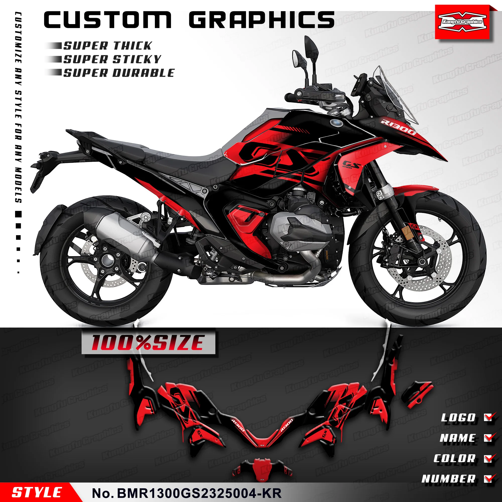 

KUNGFU GRAPHICS Racing Sticker Vinyl Graphics for R1300GS R 1300 GS 2023 2024 2025, Rebuilding, BMR1300GS2325004-KR