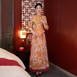 Xiuhe Clothes Bride 2024 New Chinese Wedding Dress Women's Dragon Phoenix Tang Suit Traditional Qipao Set Embroidered Hanfu