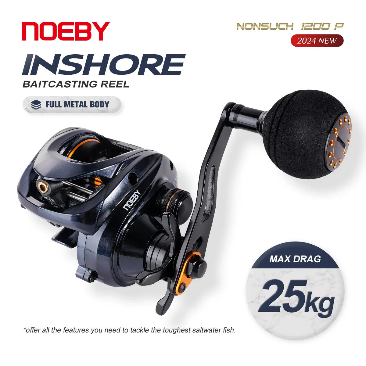 

NOEBY NONSUCH 1200P Full Metal Body Baitcasting Reel High Speed 6.3:1 Gear Ratio Fresh Saltwater Fishing Coil Max Drag 25KG