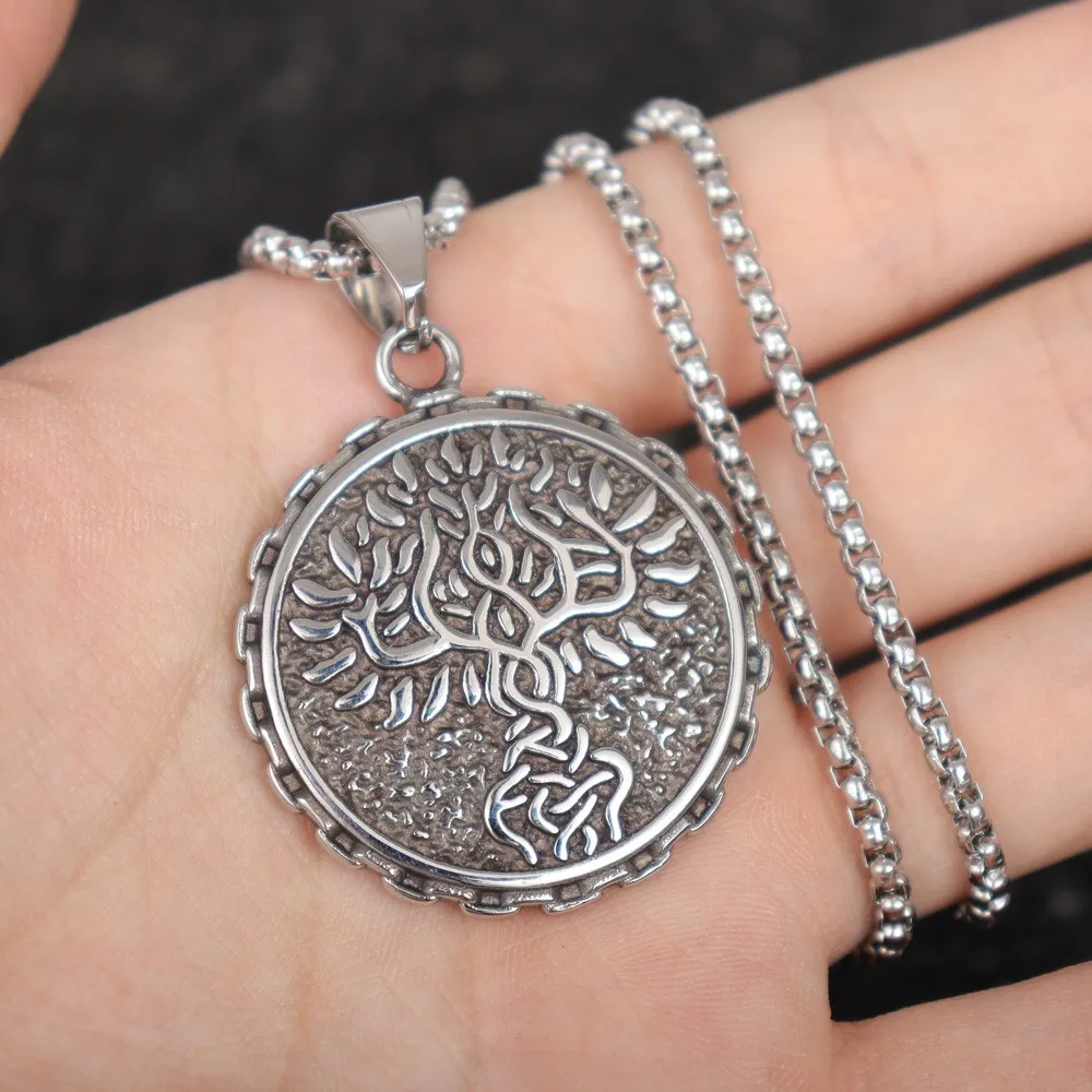 Vintage Viking Compass Celtic Tree of Life Pendant Charm Men's Necklace Christmas Gift Valentine's Day Gift Protector Jewelry