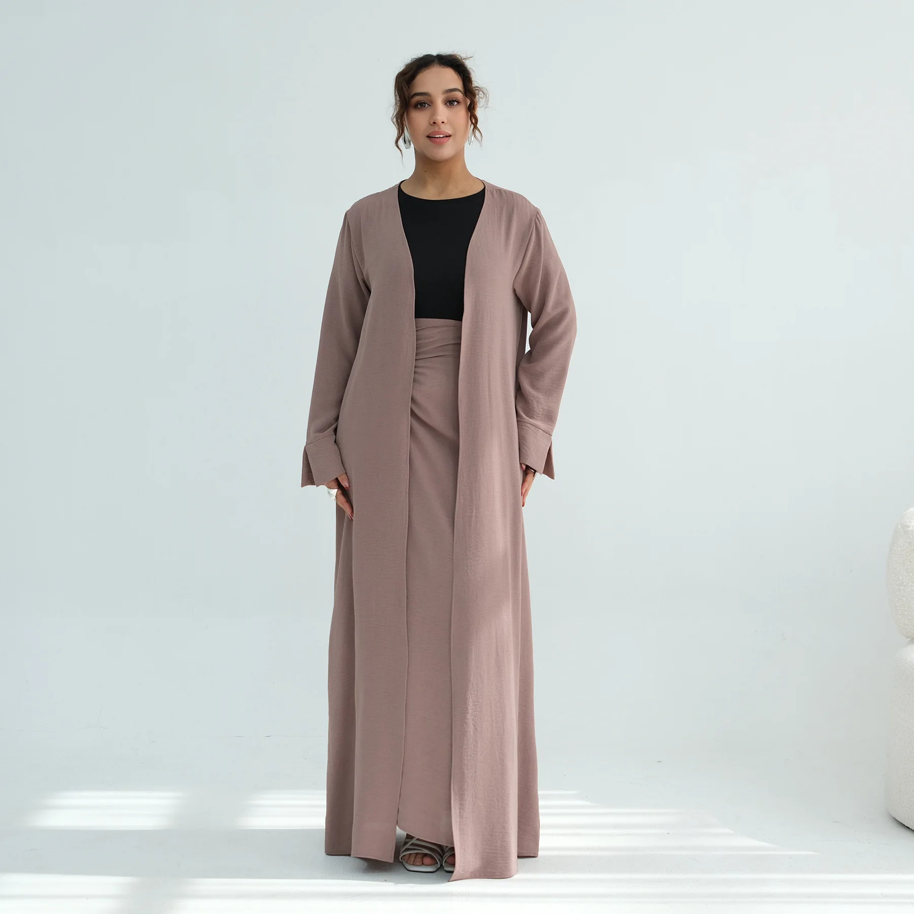 Midden-Oosten Dubai Cardigan en Rok 2-delig Set Ramadan Vrouwen Moslim Jurk Kimono Abaya Kaftan Islam Femme Musulmane Ensembles