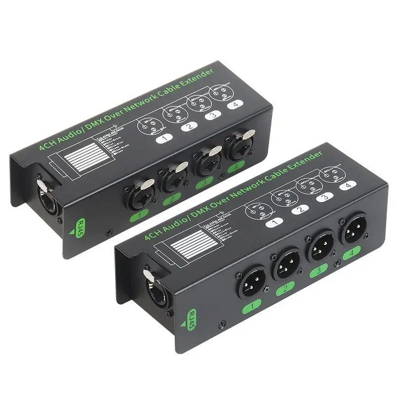 XLR Audio/DMX Over Network Cable Extender  4-Channel 6.5 + 3-PinDMX512 Network Signal Extender Male Female