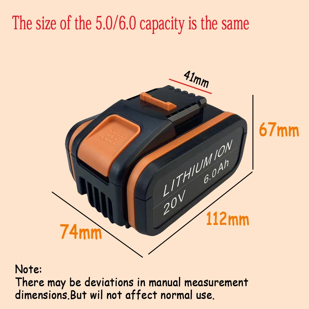 100% Original Worx WA3553 20V 5.0/6.0Ah Battery Cordless Power Tool Spare Batteriies WA3553 WX390 WA3551 WX176 WX178 Battery