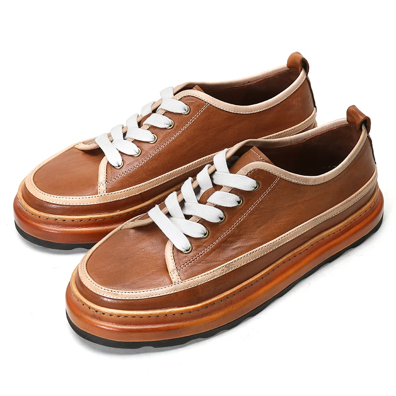 Spring Autumn Summer Fashion Casual Men's Shoes Genuine Leather Thick Soled Breathable Cowhide Sport Shoes Male Sneakers Flats