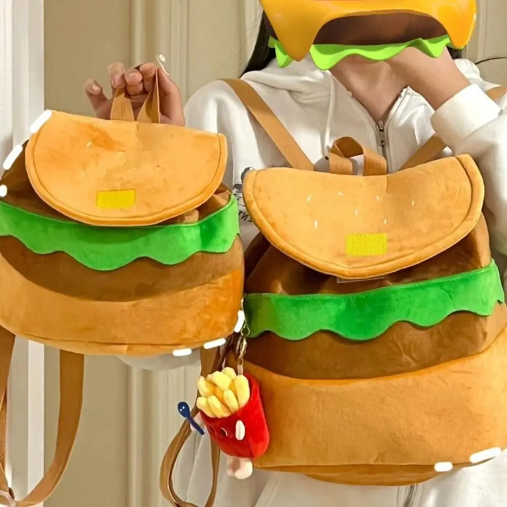 

Capacity Book Storage Bags Parent-child Backpack Kids Pack Hamburger Plush Backpack Kindergarten School Bag Cartoon Burger Bag