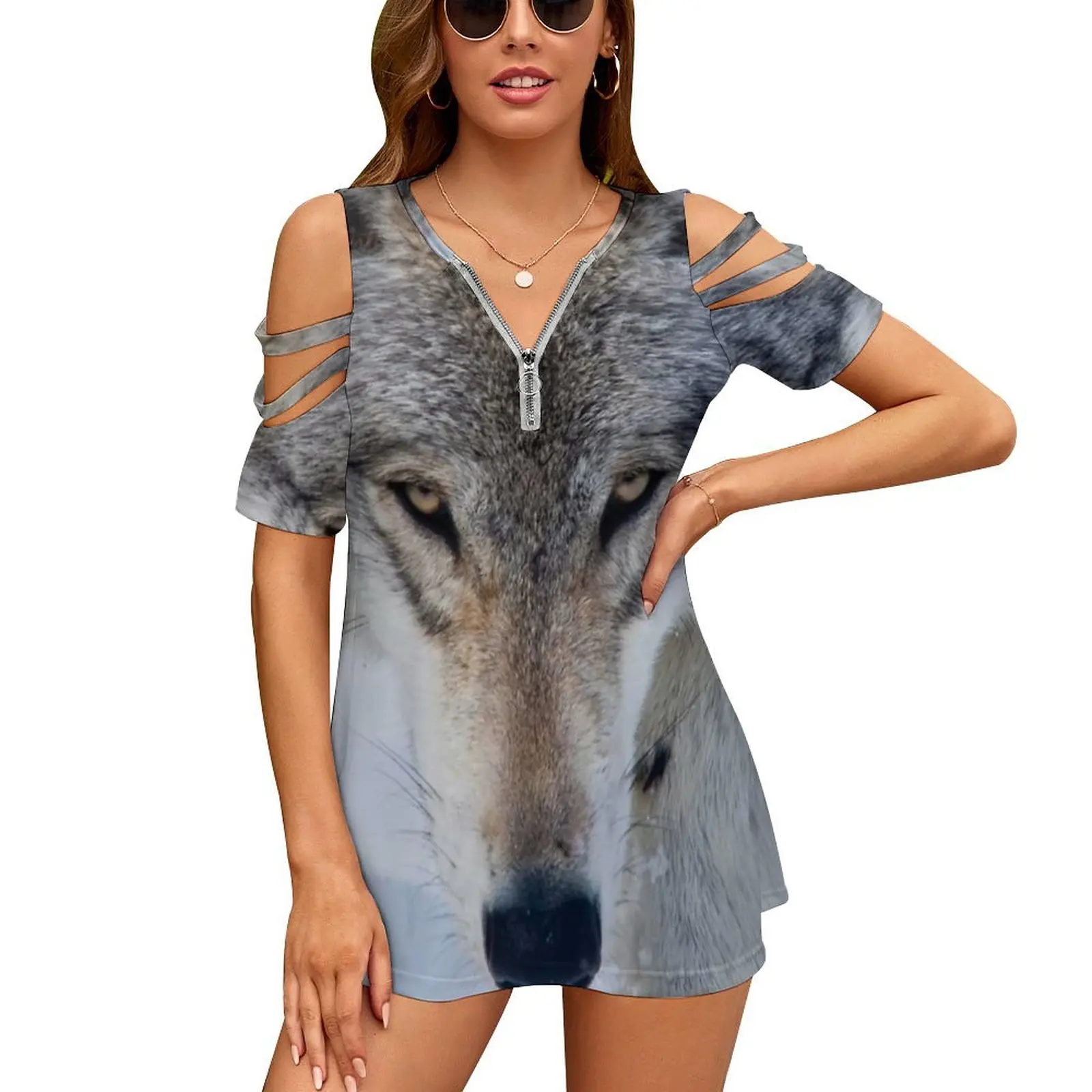 Gray Wolf Women T-Shirt Crewneck Casual Short Sleeve Tops Summer Tees Timber Wolf Timber Wolf Pics Timber Wolf Pictures Timber