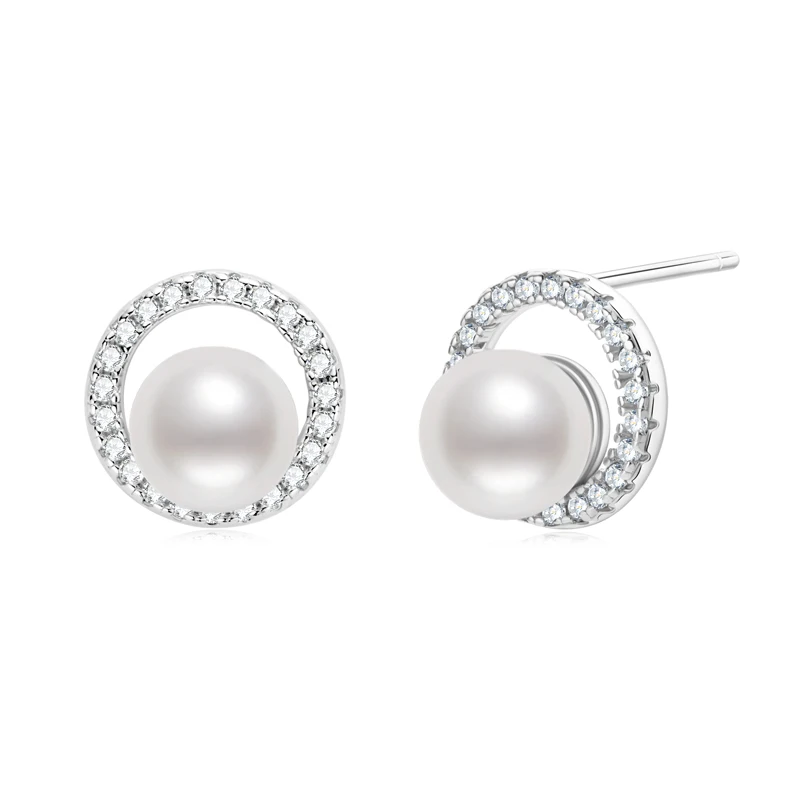 

2025 AINUOSHI 6mm Pearl Stud Earrings Fashion Circel Design Aesthetic 925 Sterling Silver Ear Piercing Wedding Party Jewelry