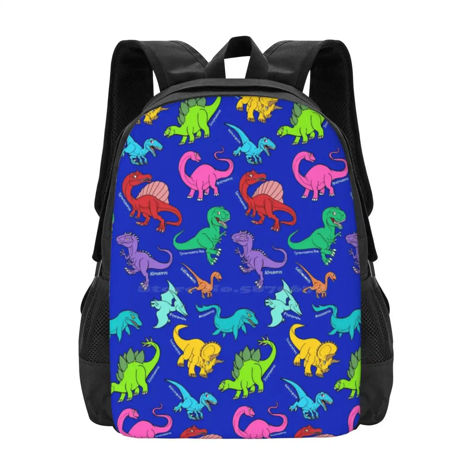 Dinosaurs Rainbow Pattern Blue Background Hot Sale Schoolbag Backpack Fashion Bags Dinosaurs Triceratops Tyrannosaurus